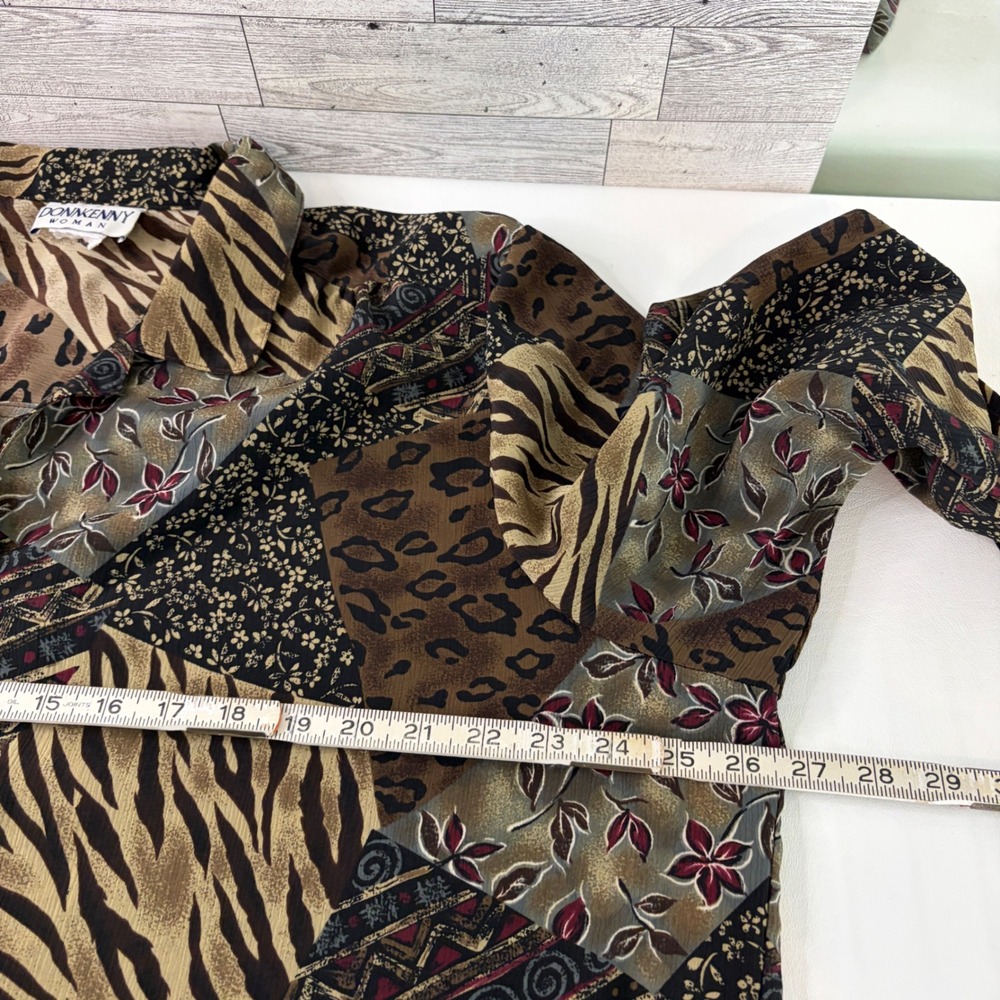 Donnkenny Woman Blouse Womens 22W Brown Patchwork Animal Print Roll Tab Sleeve - Picture 5 of 6